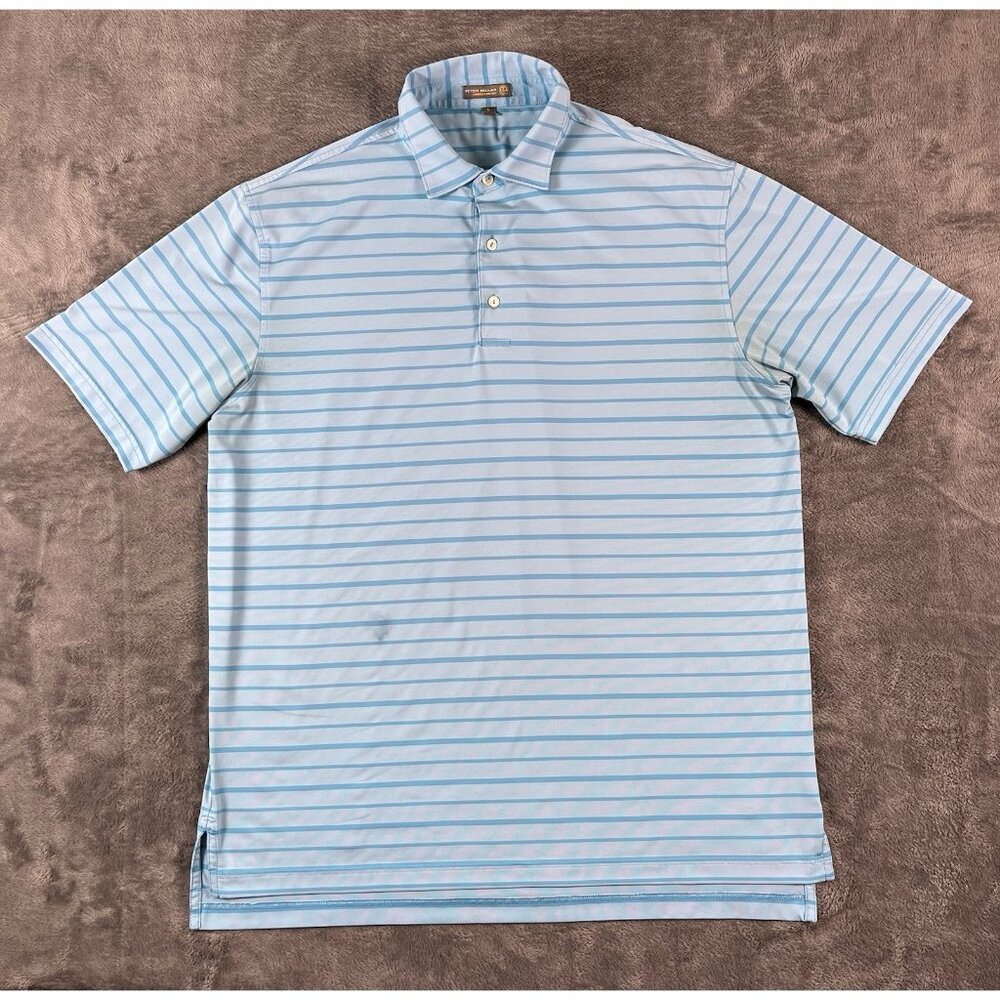 Peter Millar Polo Shirt Mens Large Blue Striped Summer Comfort Golf Performance